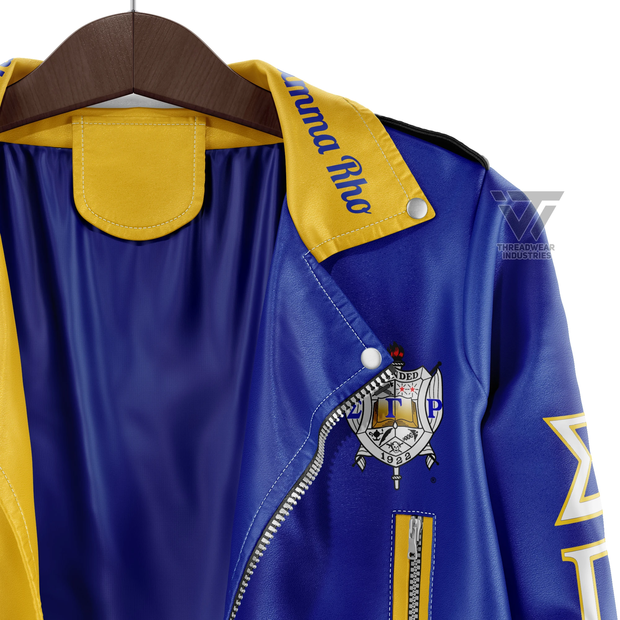 Custom Sigma Gamma Rho Sorority Embroidered Marlin Brando Style Leather Jacket
