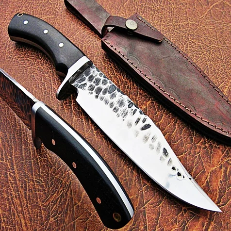 100% Top High Quality best wholesale Carbon Steel Hunting Bowie Knife with Micarta handle and pure Leather Sheath  SCW-HBK-0046