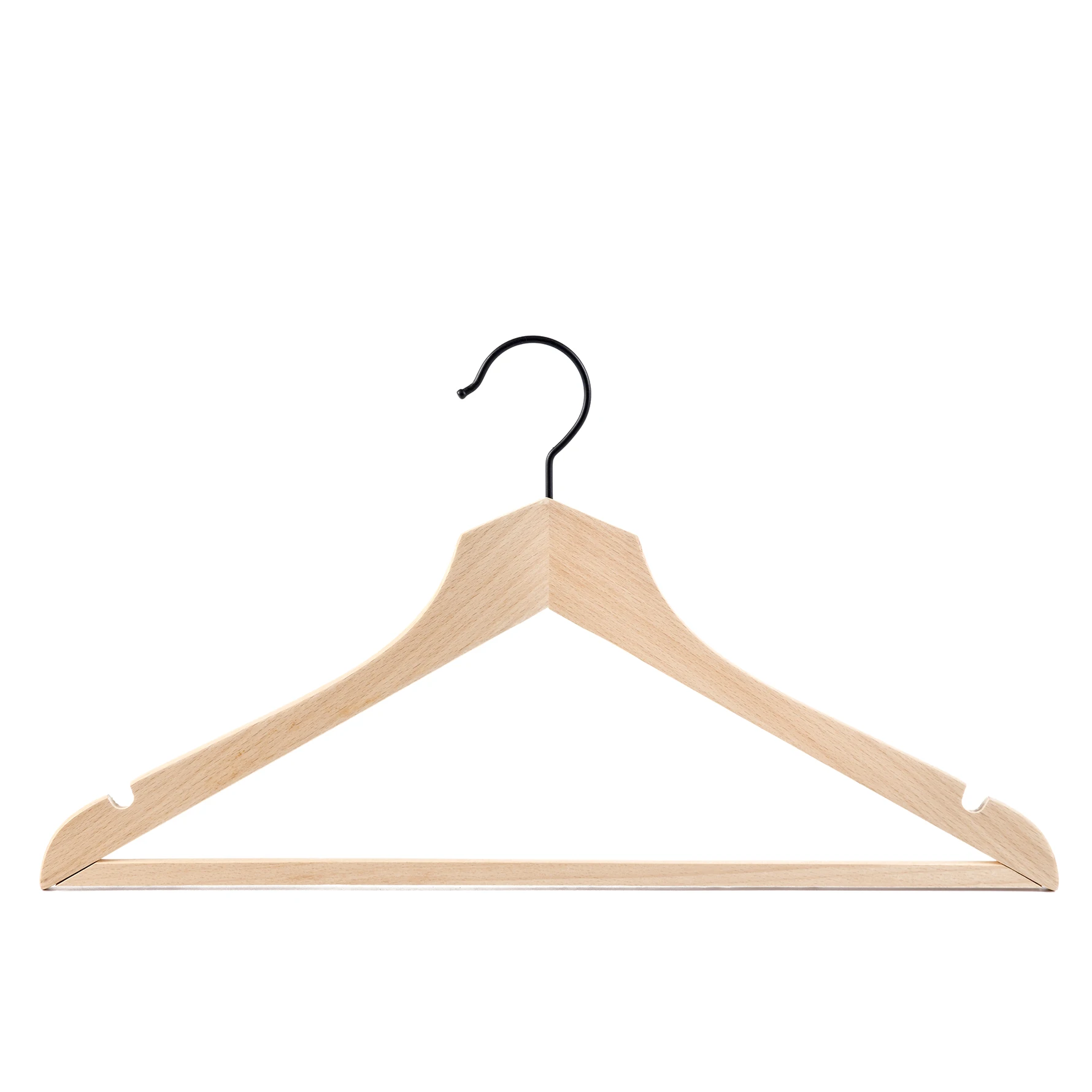 Manufacturer Thin Smooth No Paint Beech Wood Hangers Slim Wooden Cloths with Pant Bar