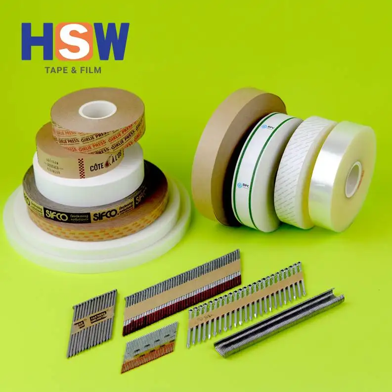 Adhesive tapes for paper strip nails and fencing staples