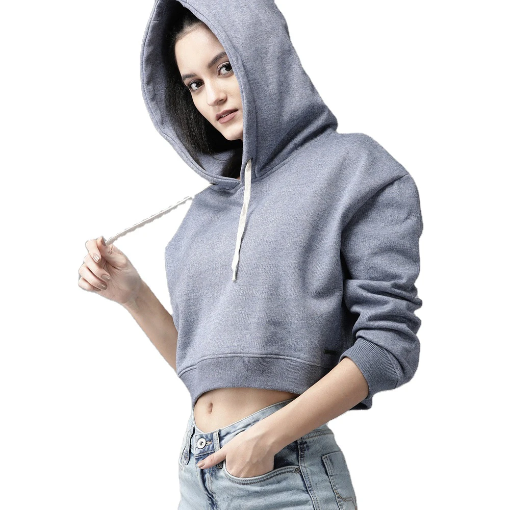 Лидер продаж, белый женский укороченный топ из 100% хлопка, худи, укороченный топ на заказ, худи с длинным рукавом и вырезом