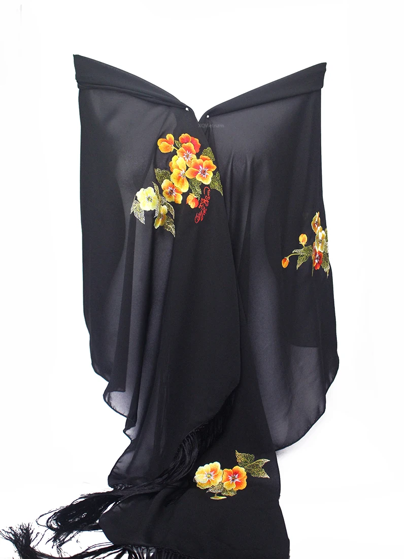 Высококачественные Аксессуары для ручной вышивки нового дизайна длинный шарф Анютины на черной прозрачной ткани