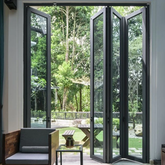 
 Роскошная внешняя дверь нового дизайна, алюминиевая дверь гармошкой, алюминиевая складная дверь, двойное остекление, алюминиевые двухслойные двери  