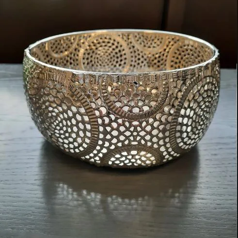 hot selling antique design metal serving bowl with gold stand serving bowl for table centerpiece decor ramadan serving bowl
