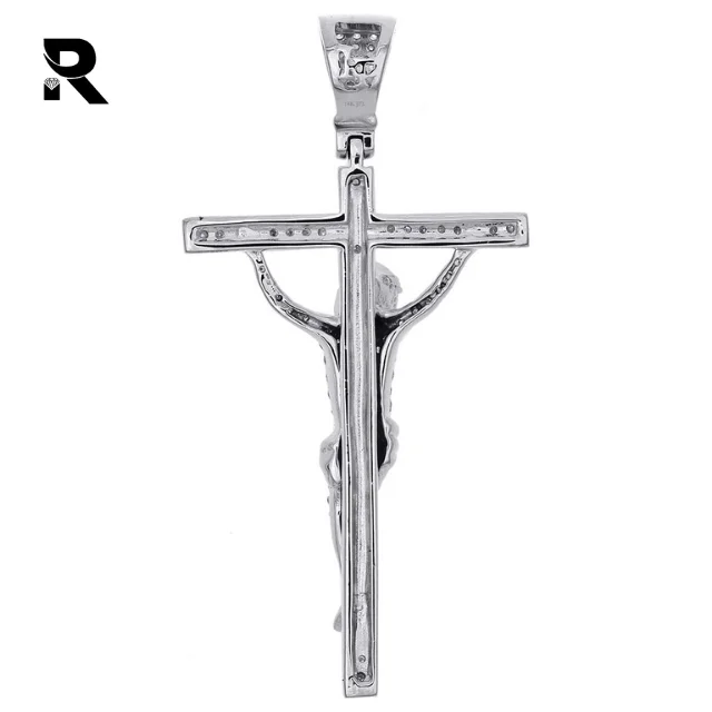 0.50 Ct 14K White Gold Genuine Diamond Jesus Cross Pendant Jesus Crucifix Charm