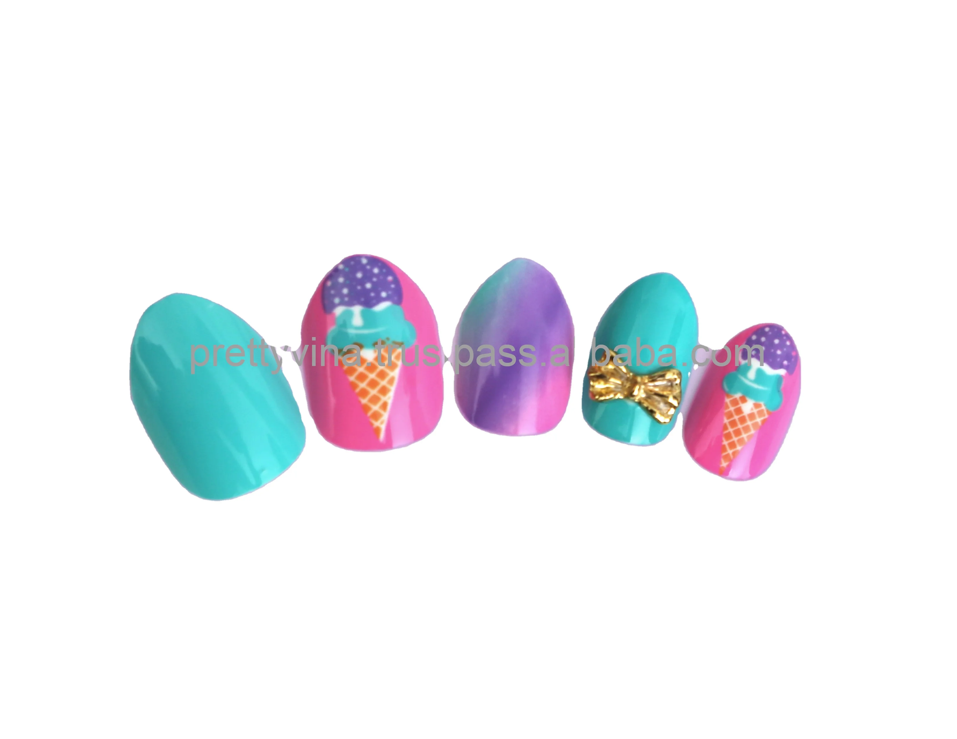 Hot Sale Girl nail beauty press on kids nail fruit neon flashing colorful pre-glued false nails
