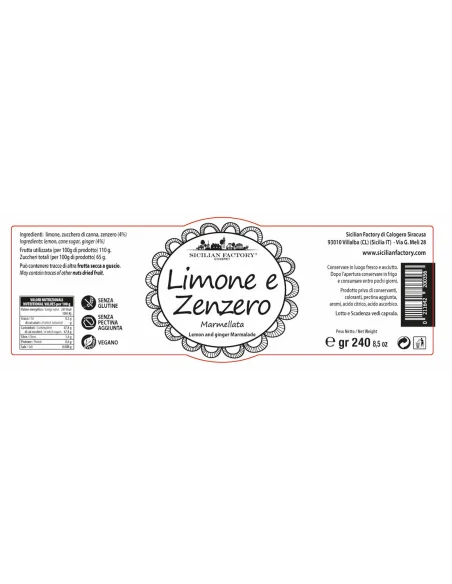 Made in Italy Sicilian Product Fruit Pulp Fruit Jam Healthy Food Lemon and Ginger Jam in Jam Jars of 50 gr with Unique Flavour