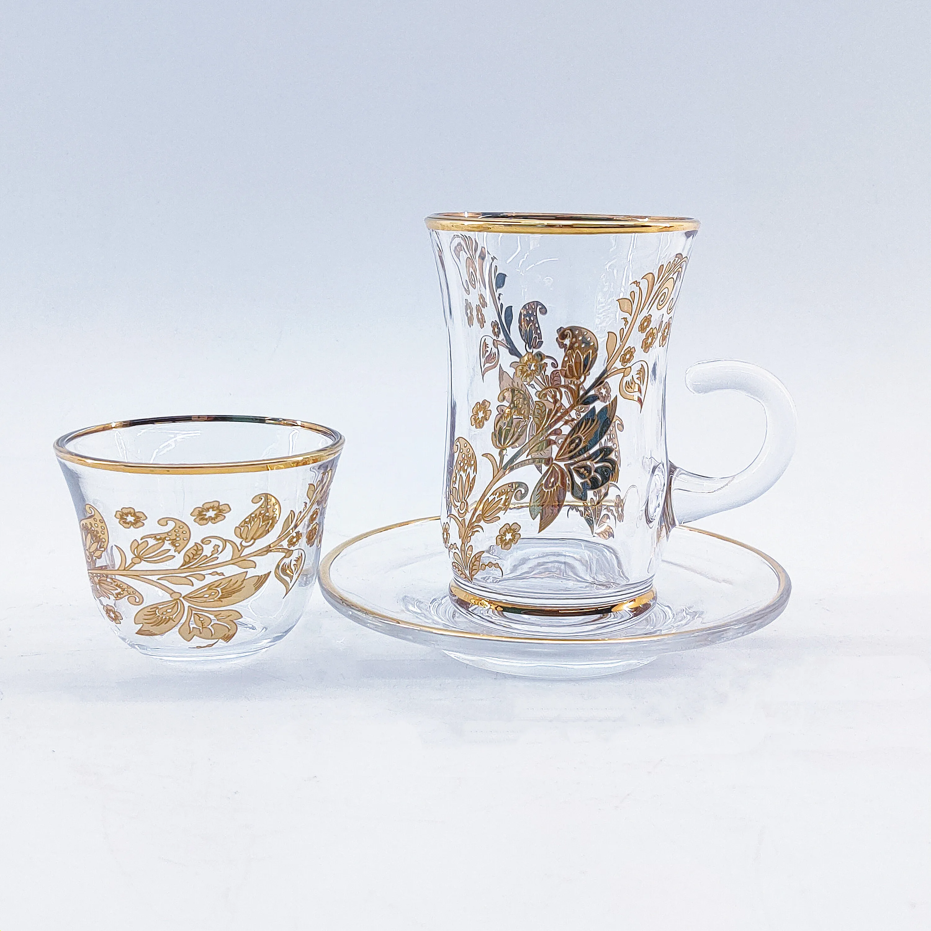 Arabic style tea set with Turkish tea glass cup and saucer