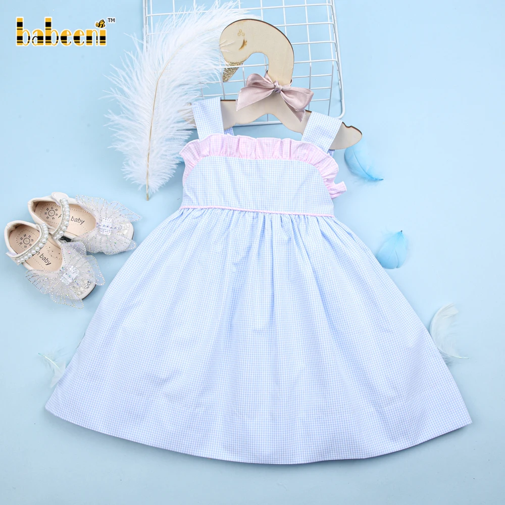 Baby blue gingham plain dress OEM ODM kids dresses wholesale manufacturer - BB2506