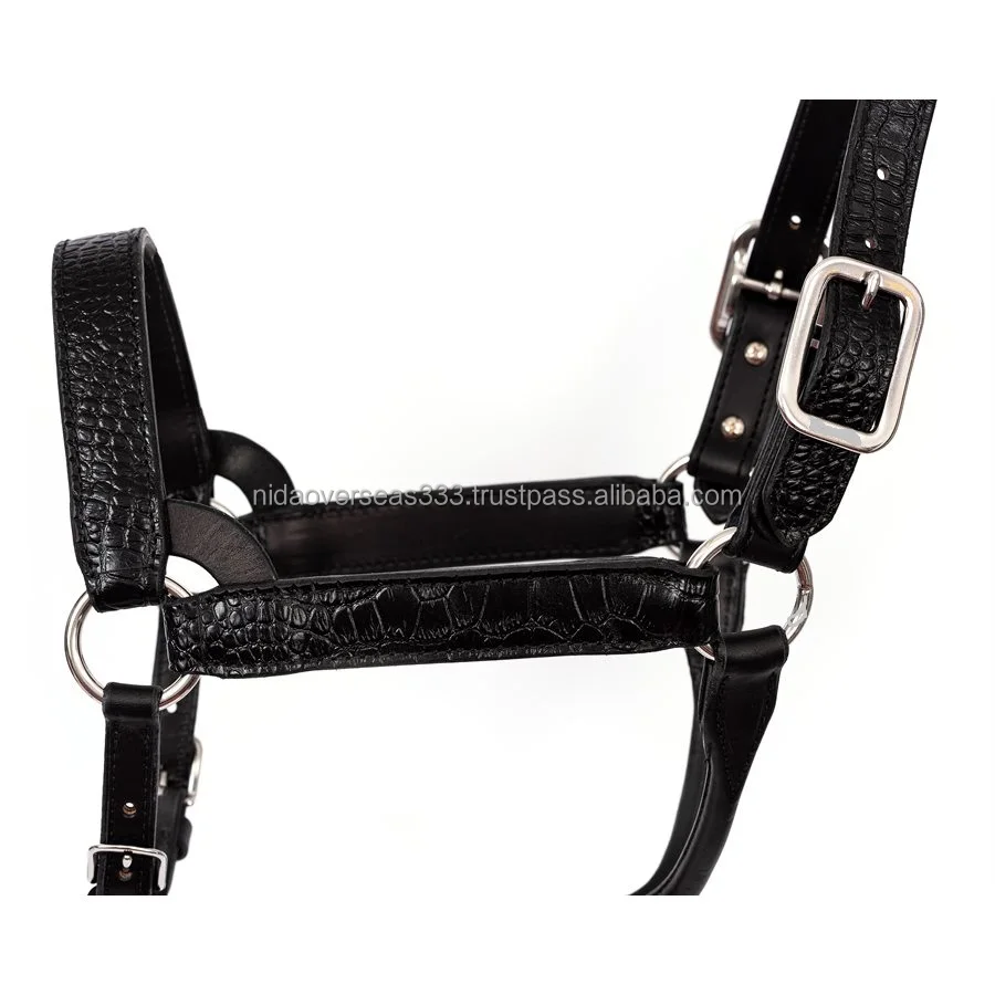 Equestrian Premium Vegetable Drum Dyed Crocodile printed Leather Soft Padded Horse Halter horse equipment horse stable halter