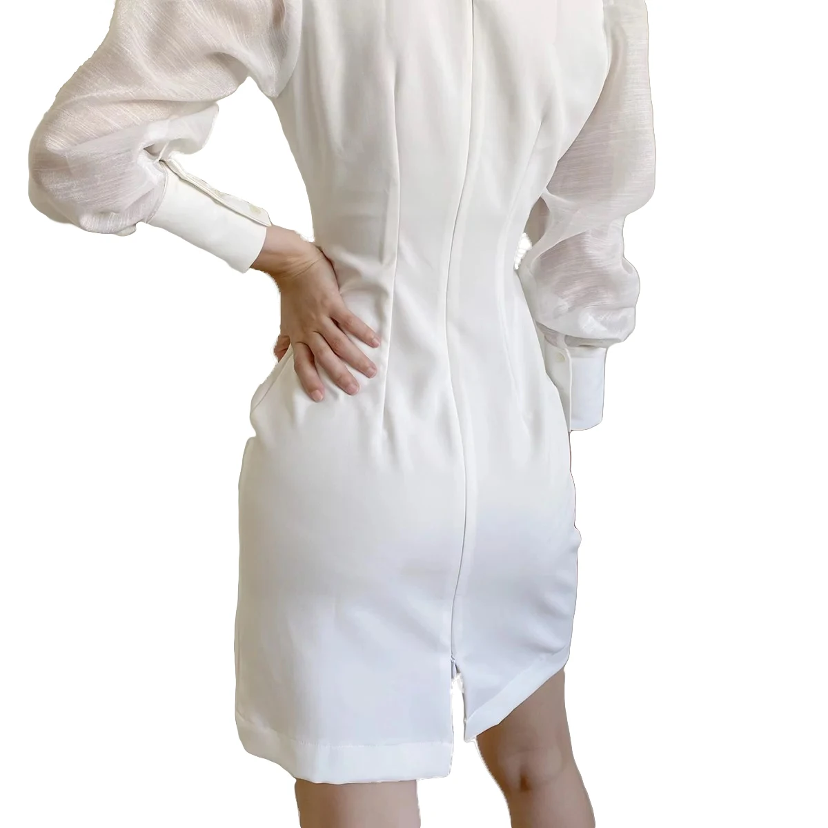 2020 New Arrivals Elegant Black Office Dress Summer Long Sleeve Open End Formal Dress