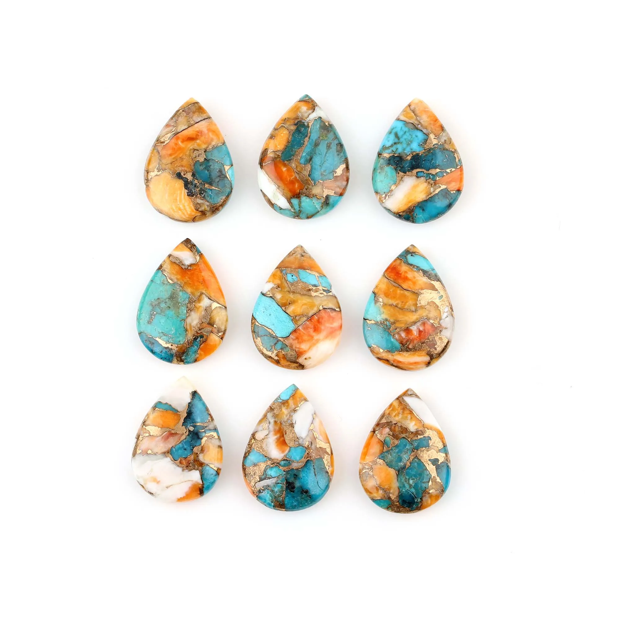 High Quality Natural 12x16mm Pear Shape Spiny Oyster Copper Kingman Turquoise Gemstone Jewelry Making Calibrated Loose Stones