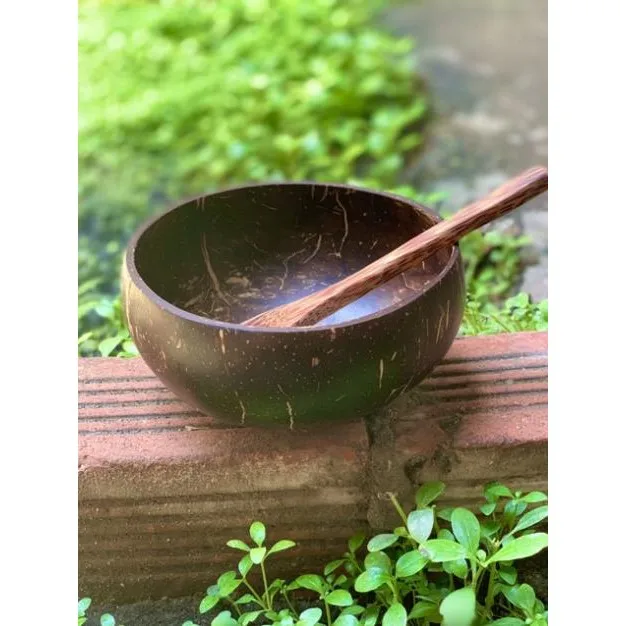  Высококачественный набор чаши из натуральной кокосовой ракушки с ложкой и вилкой индивидуальной гравировкой логотипа (LAQUEDE CRAFT)