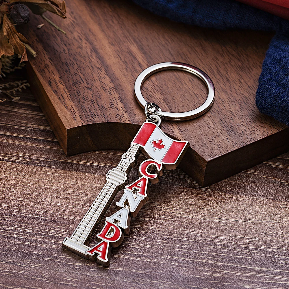 ZInc alloy enamel custom metal canada souvenir flag keychain