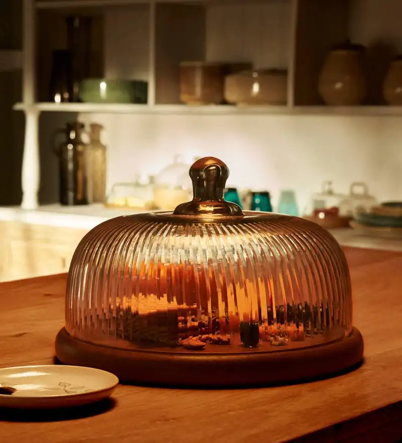 Ribbed Glass Cloche Cover with Wooden Wholesale Colorful Frosted Amber Black Clear Valentine Print Handmade Silk Metal Cylinder