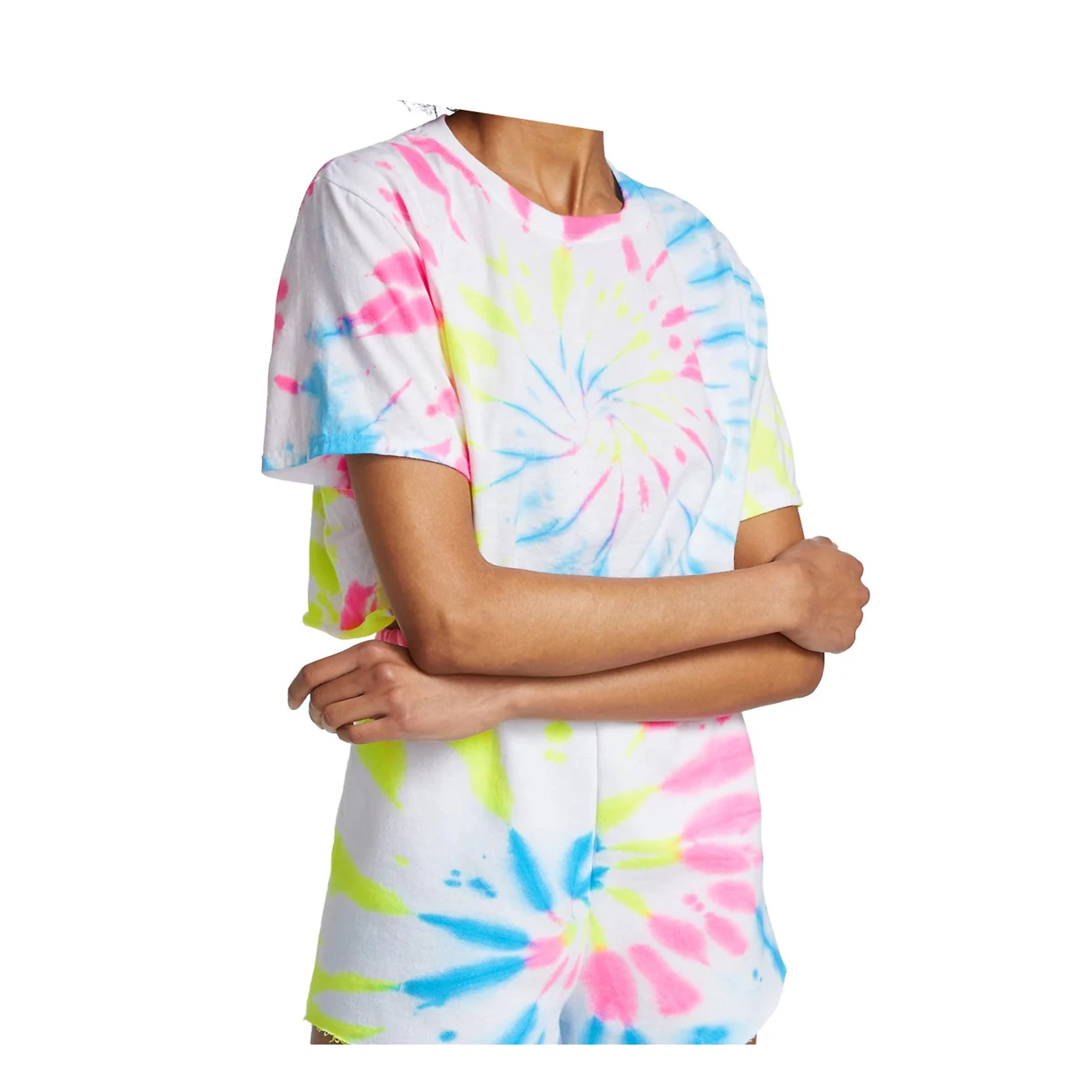 
Women Slim Fit Multi Color Crop Tee Neon Tie-Dyed Cropped Tee 
