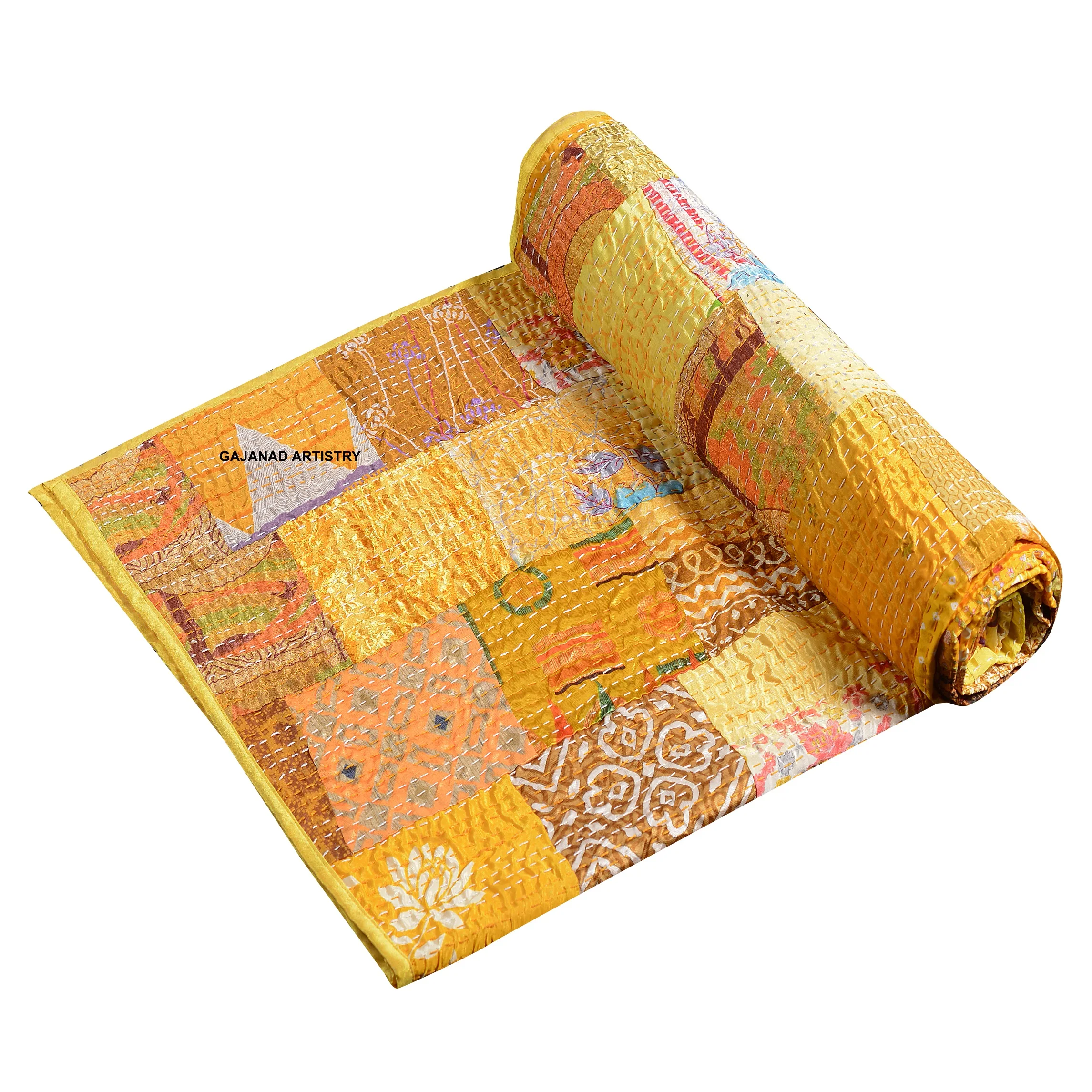 bohemian indian silk patchwork kantha quilt boho throw blanket bedspread quilting bedding hippie comforter queen handmade quilts