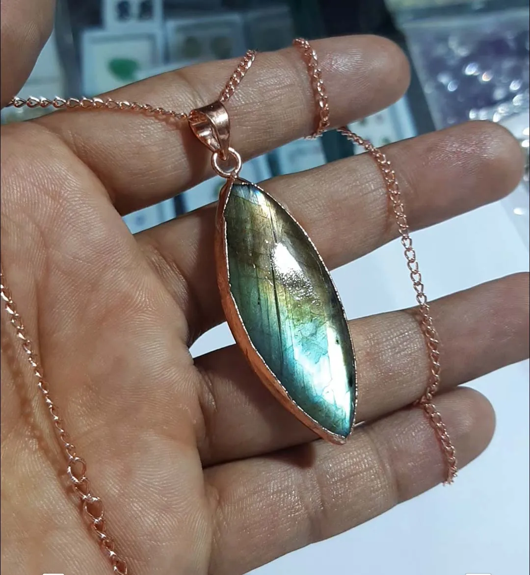 Aqua chalcedony gold vermeil pencil pendant