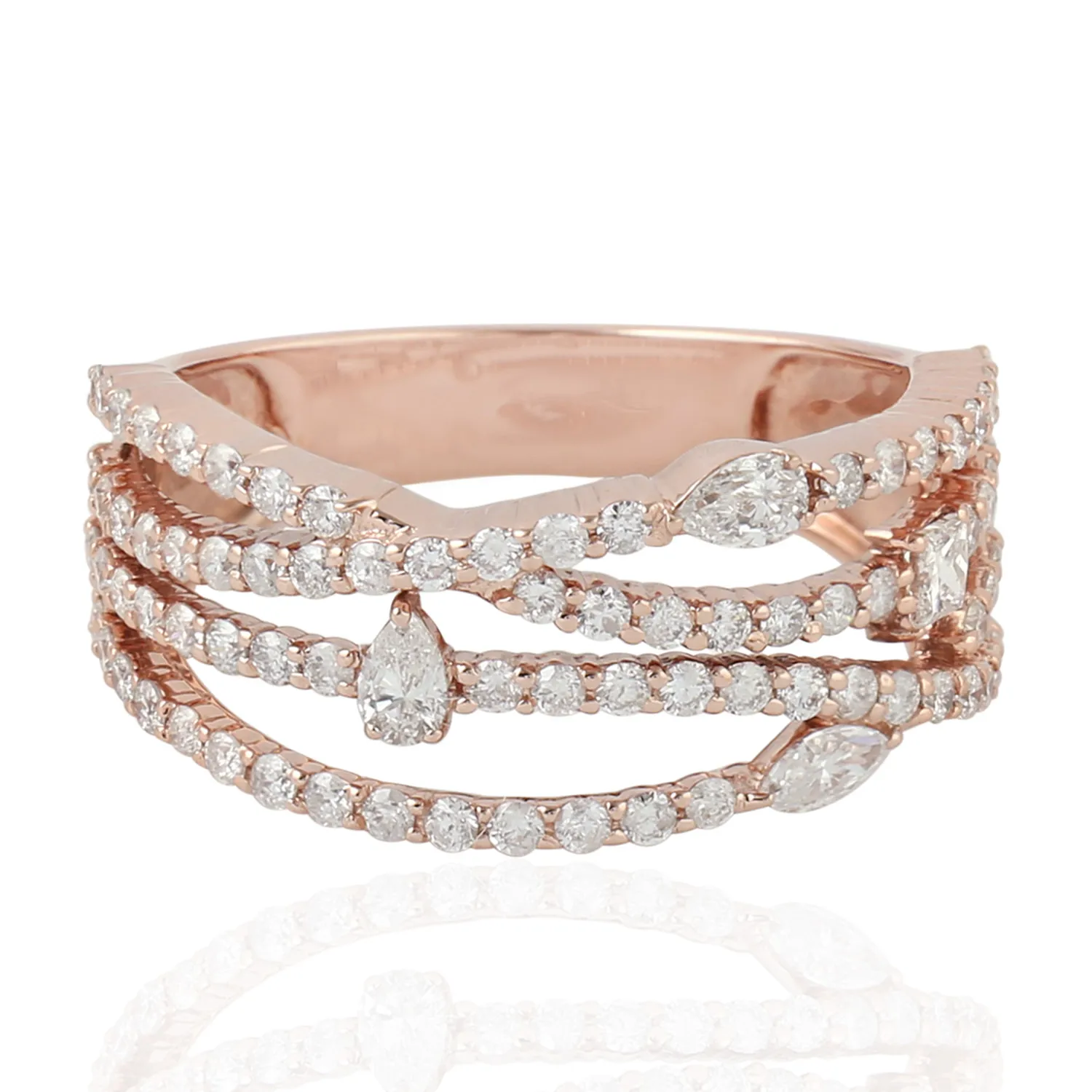 
18k Rose Gold Pave Diamond Band Ring Handmade Jewelry Supplier 