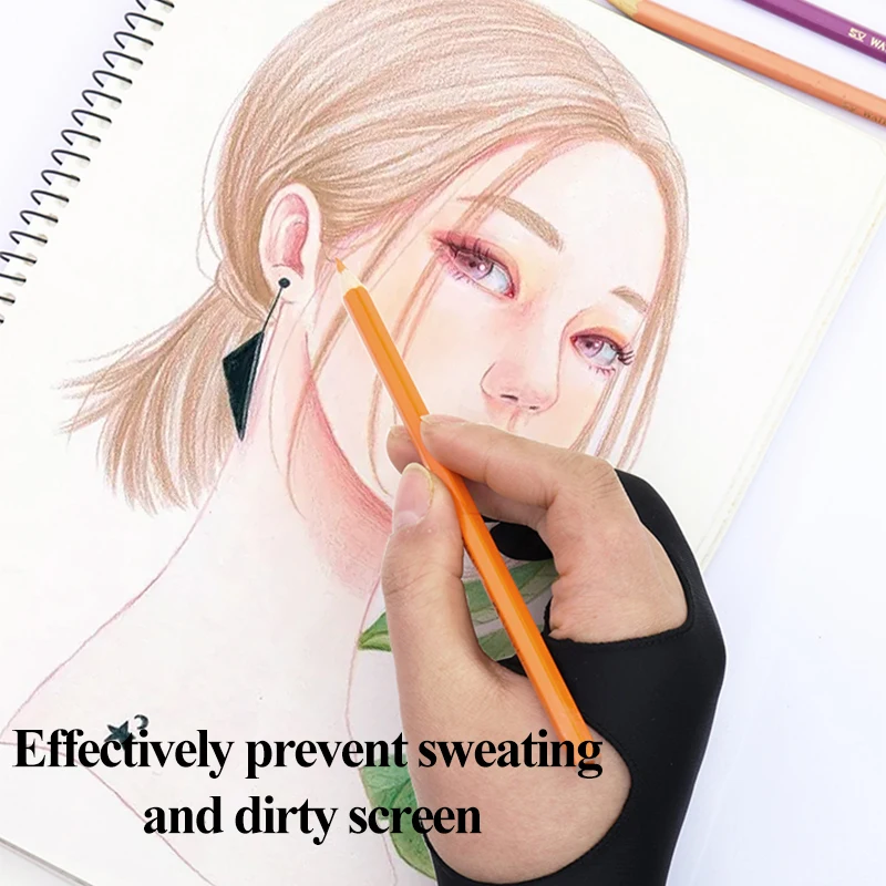 Mikailan XS/S/M/L  Black Artist smudge guard Glove Two Finger Drawing Glove Reduce Friction Great for Right & Left Hand