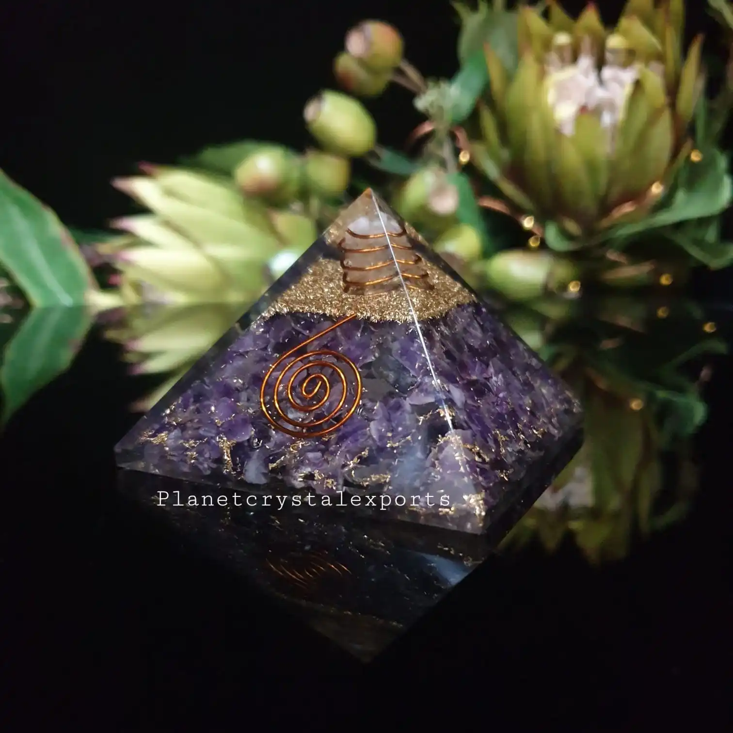 Handmade 60mm Amethyst Orgonite Pyramid Natural Crystal Gemstone Chakra Love Style for Energy Healing-Buy from PLANET CRYSTAL EX