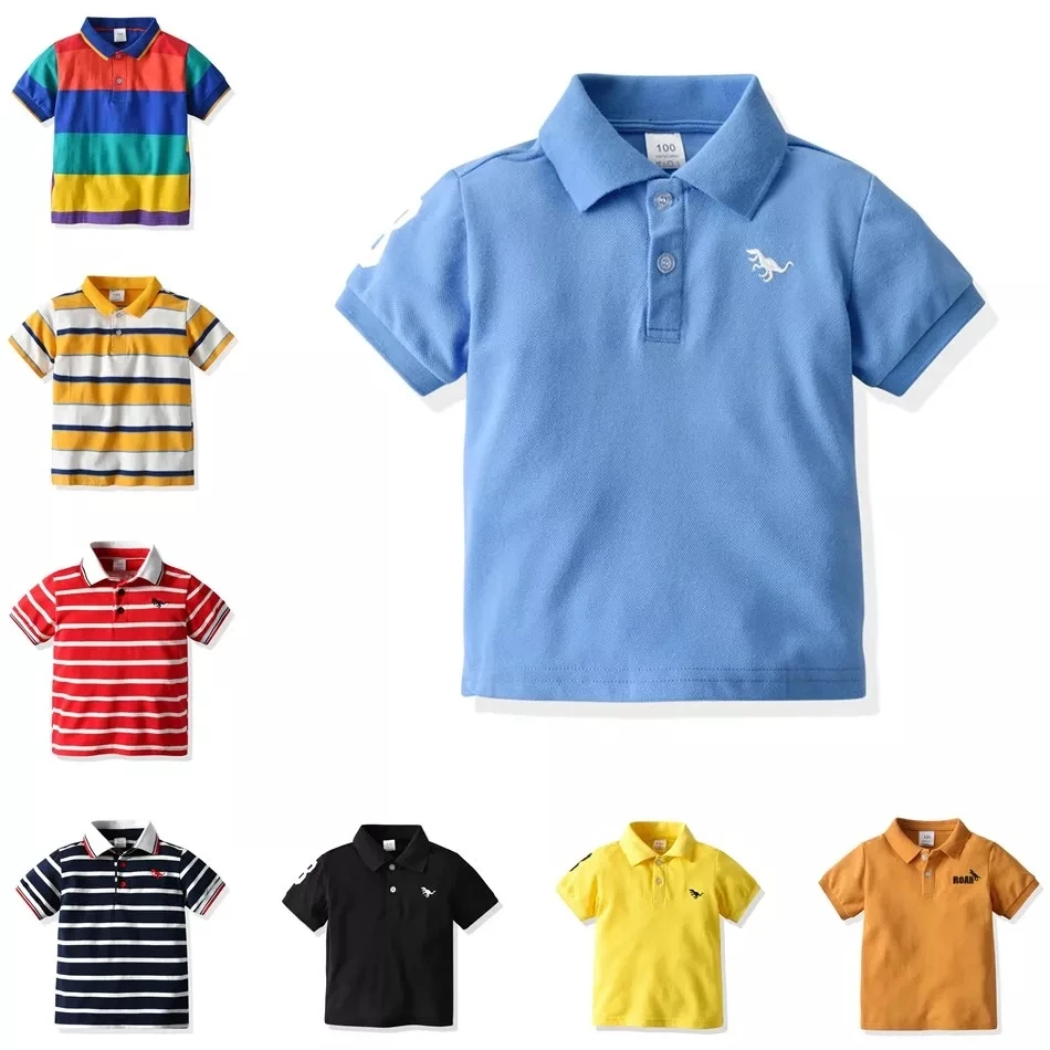Direct Manufacturer Children Boy 100% Cotton Wear Short Sleeve Printed Stripped Polo Shirt For Kids with Cheap Price