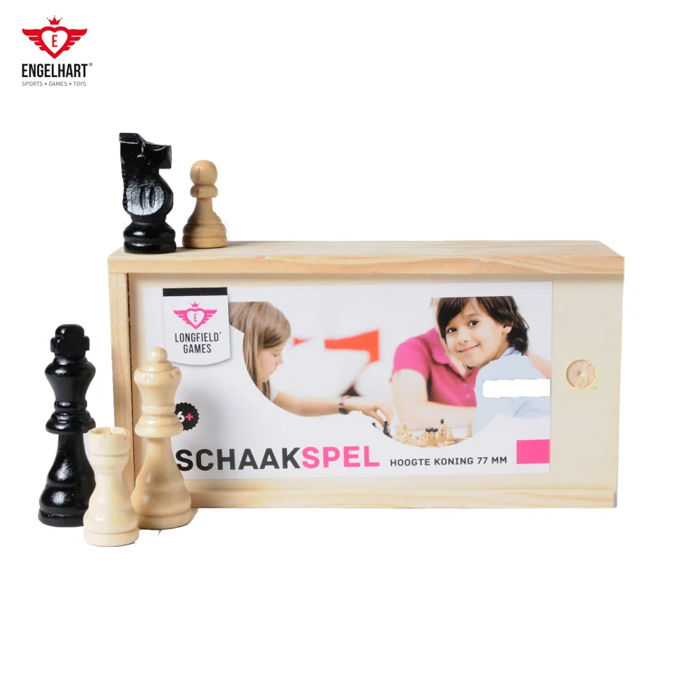 Longfield Games chessmen из древесного дерева черный натуральный упакованный в деревянную коробку с раздвижной крышкой поставщик шахматных игр ЕС оптовая продажа детских игрушек