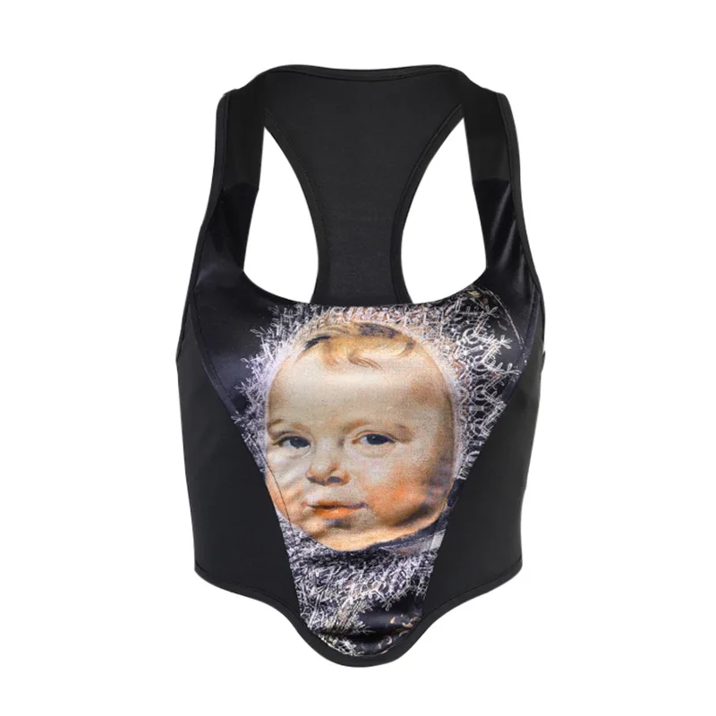 
Укороченные топы с принтом в стиле ретро на заказ для женщин, корсет без рукавов, жилет, топ, укороченные женские майки с лямкой через шею 