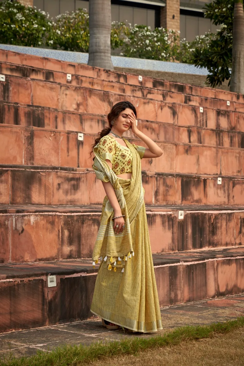 Pure linen handloom saree with blouse