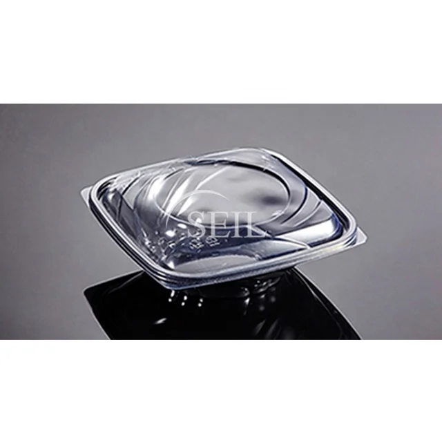 SL-S800 Round Disposable Black Plastic Salad Container / To Go Bowl with Clear Lid / Take Out Bento Fast Food Plastic box Salad