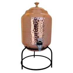 Hammered Heavy Copper Water Dispenser Container Pot with Stand 100% Pure Copper Good Health Benefits 3000 - 5000 ML