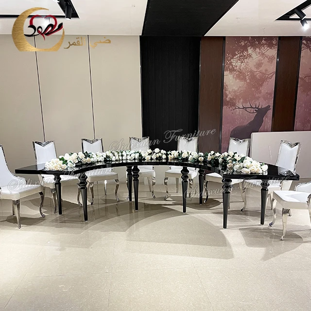 Luxury metal leg MDF top black serpentine half circle wedding table