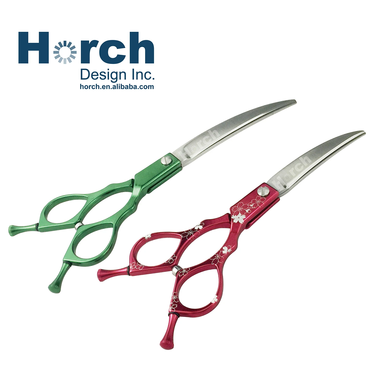 440C Stainless Steel Blades Curved Grooming Scissors with Lightweight Aluminum Handle