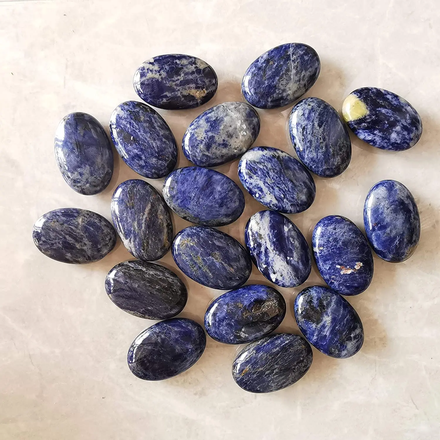 BEAUTIFUL HAND CRAFTED NATURAL SODALITE PALMSTONE FOR MASSAGE AND HEALING SODALITE MASSAGE STONE SODALITE PALM FOR REIKI HEALING