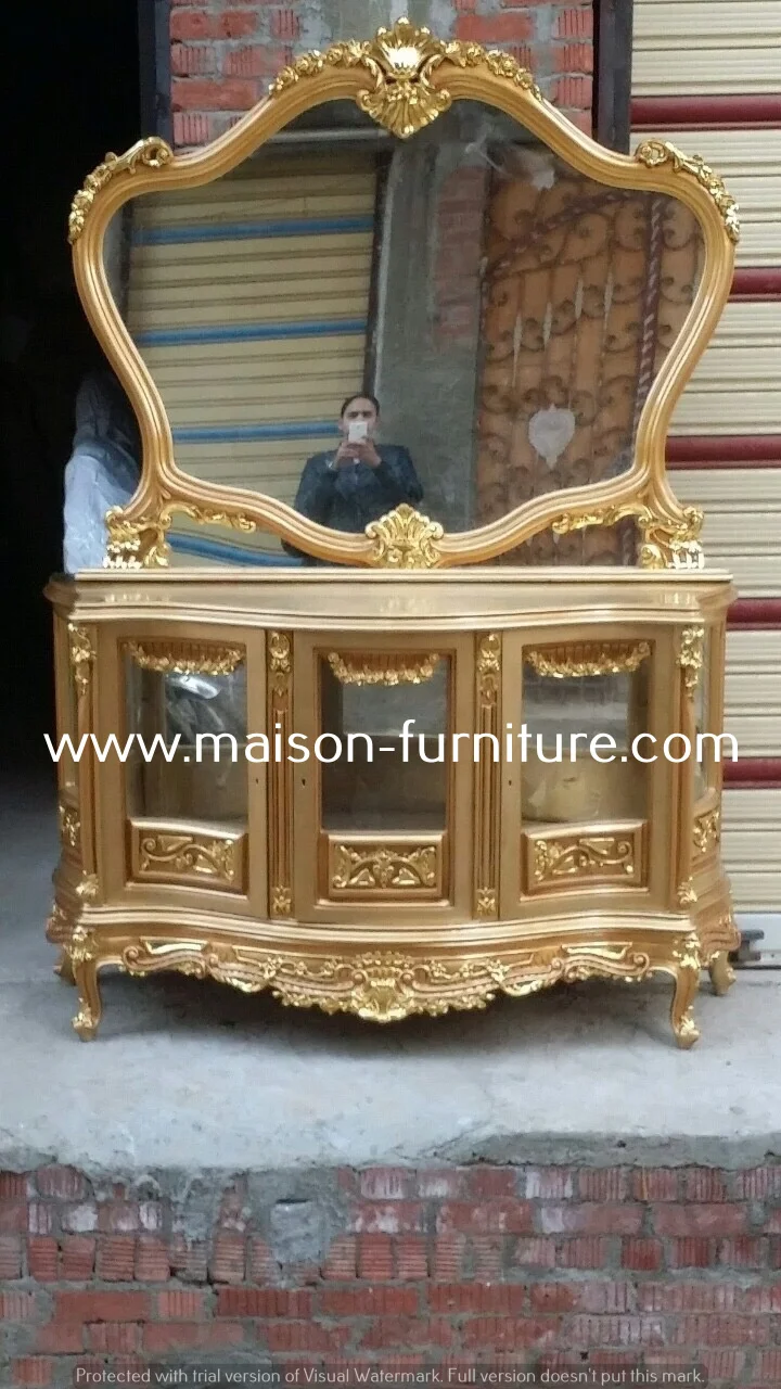  Старинная Золотая резная консоль с зеркалом и мраморным