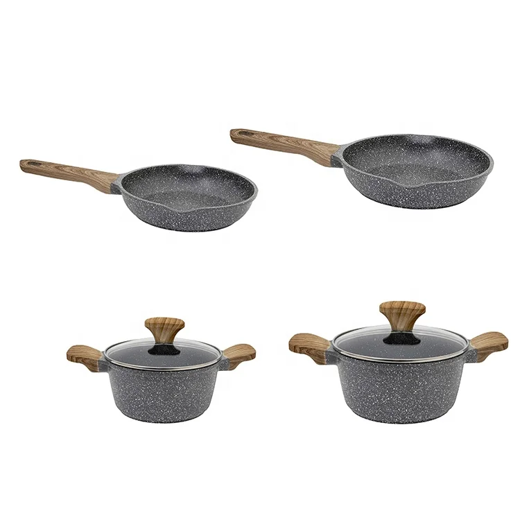 Maisons Hot Selling 4pcs Frying Pan Grill Pan Set Dutch Oven with Lid Non Stick Coating Soup Stock Pots Set