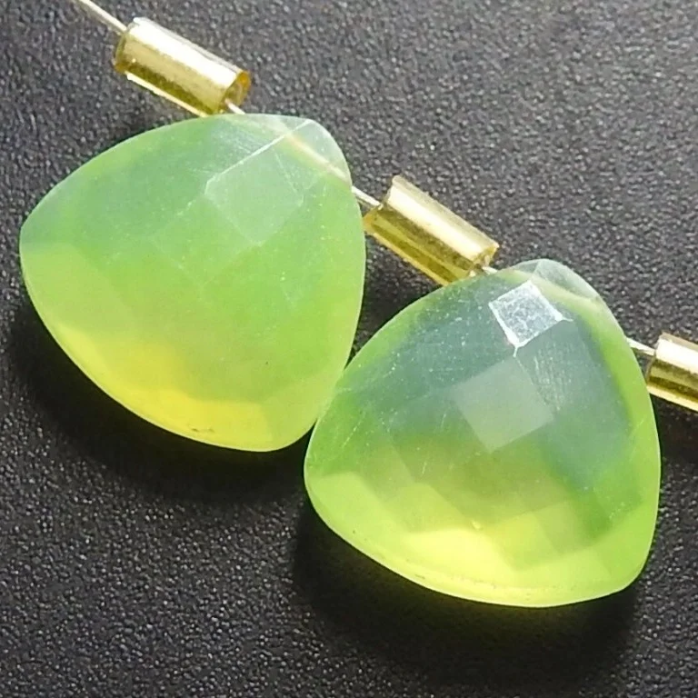 Prehnite Green Chalcedony Faceted Trillions Briolette Earrings Pair For Making Jewelry Handmade Loose Stone 12X12MM