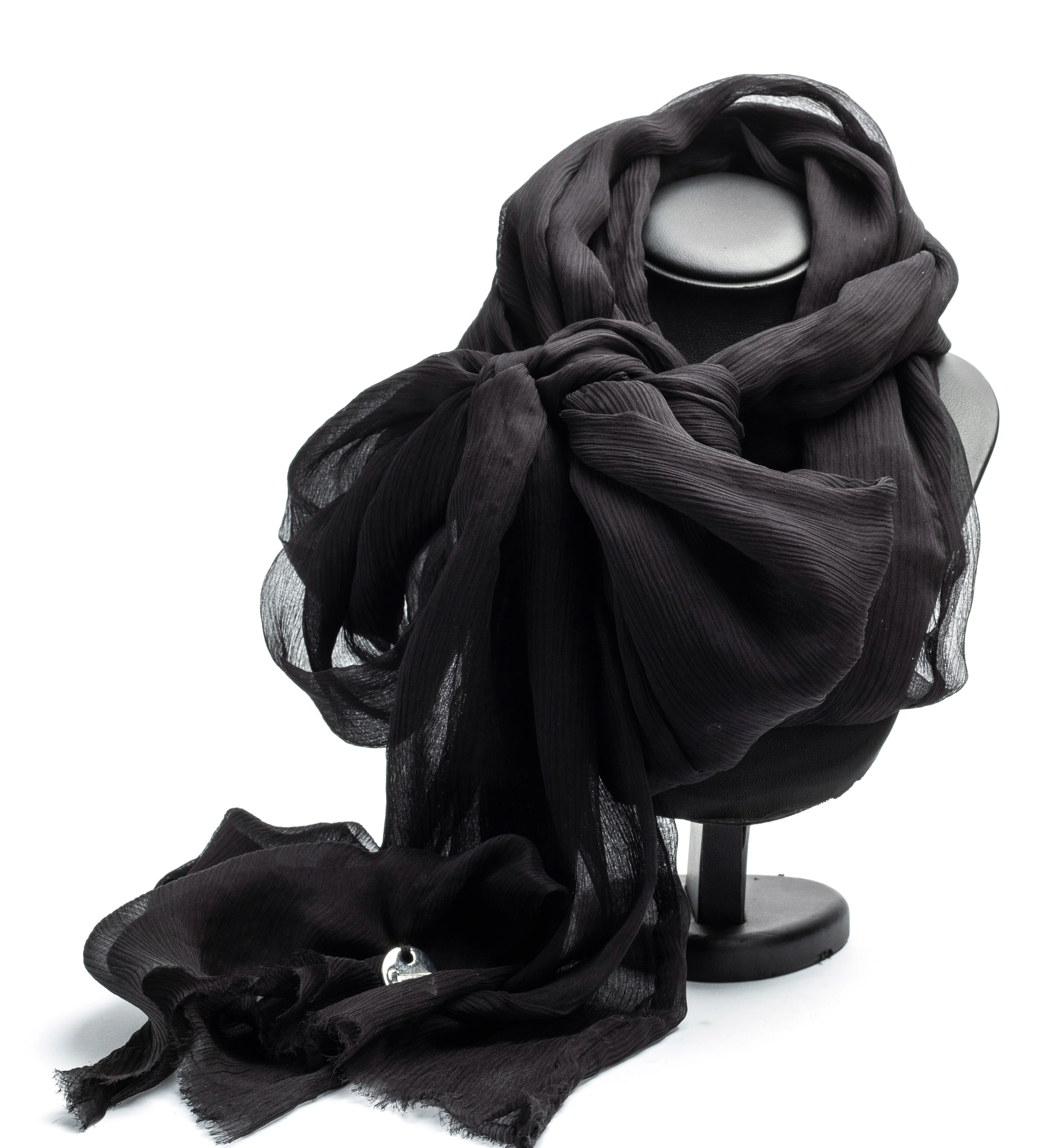 Black silk chiffon handmade long scarf