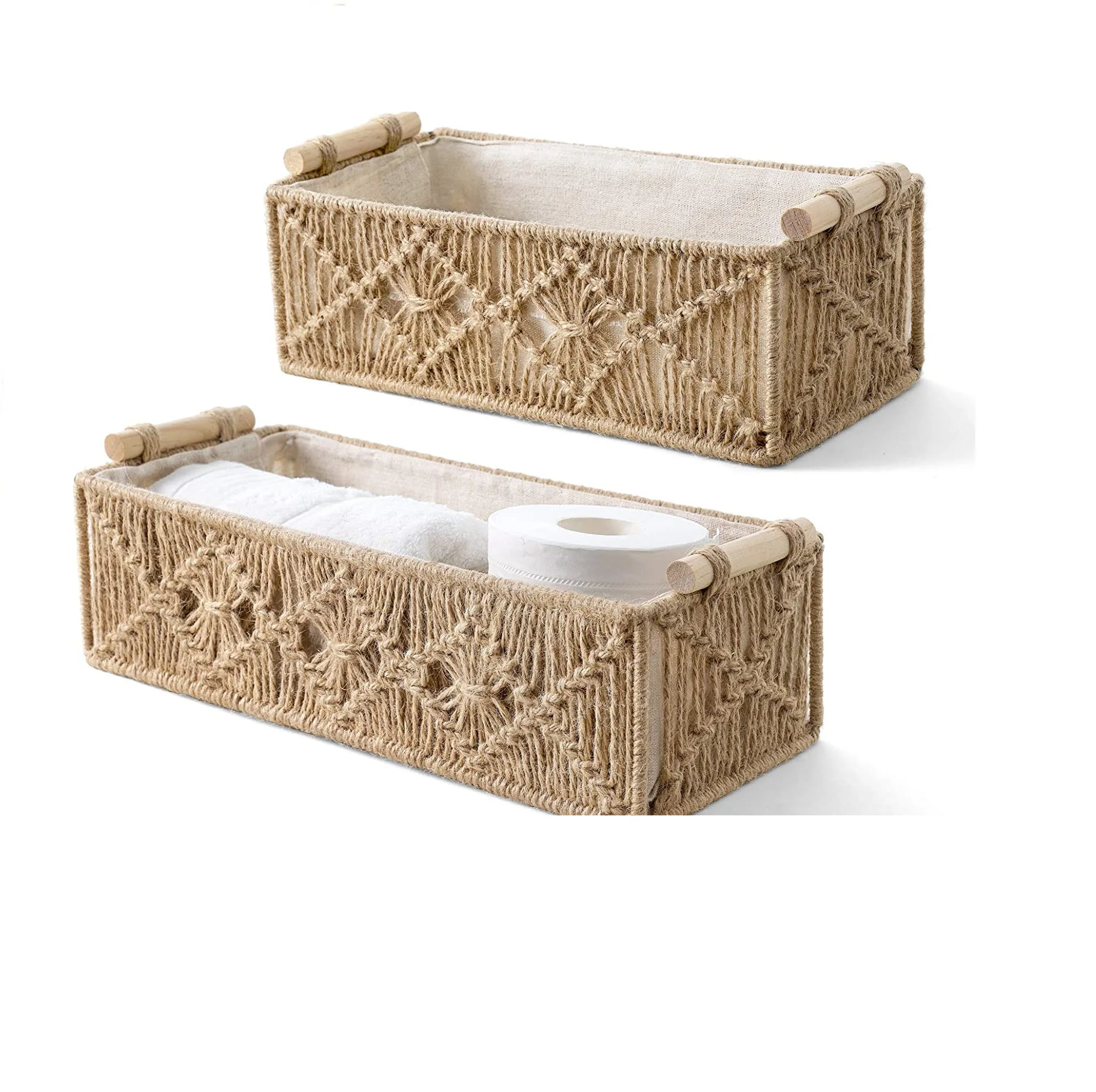 Macrame Storage Baskets for Shelves and Closet, Boho Decorative Storage Basket for Organizing and Home Decor