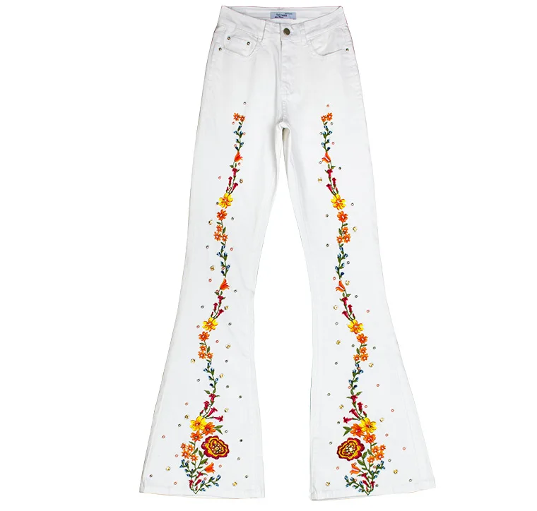 
Women Stretch High Waist Skinny Embroidery Jeans Ripped Woman Floral Holes Denim Pencil Pants 