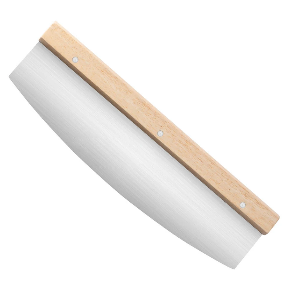 Advertising Custom Logo Blade Wood Handle Knife Slicer Stainless Steel Pizza Cutter Rocker