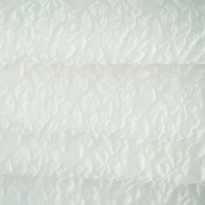 White foam micro stereo small leaf jacquard 100% pure polyester for evening dress fabric