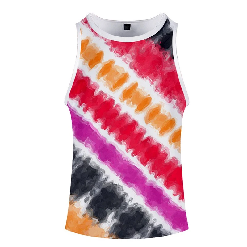 Summer Mens Beach Tie-Dye Gym Vest Tops Custom Running Wrestling Singlets