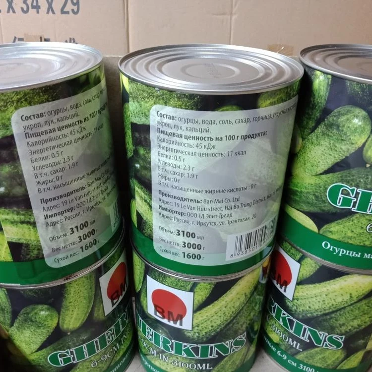 Vietnamese canned Pickled Cornichons/ CUCUMBER/ gherkin in A10 tin Sour Crunchy Taste BAN MAI PRIVATE BRAND COMPETITIVE PRICES