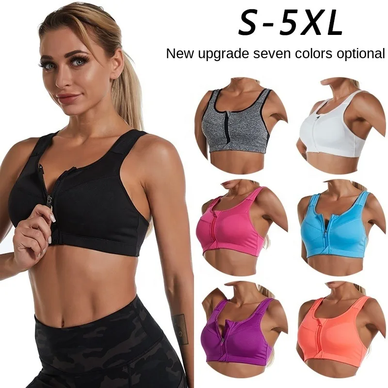 New Custom Size Seamless Front Top Zip Bra High Impact Workout Bra Padded Sport Fitness Running With Adjustable Straps Bra women