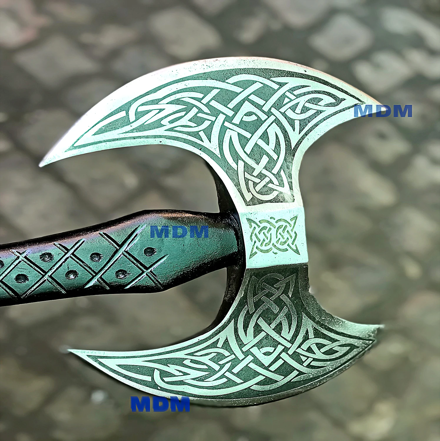 Custom Handmade Double Carbon Steel Axe Double Headed axe War Battle. Wood handle with leather sheath