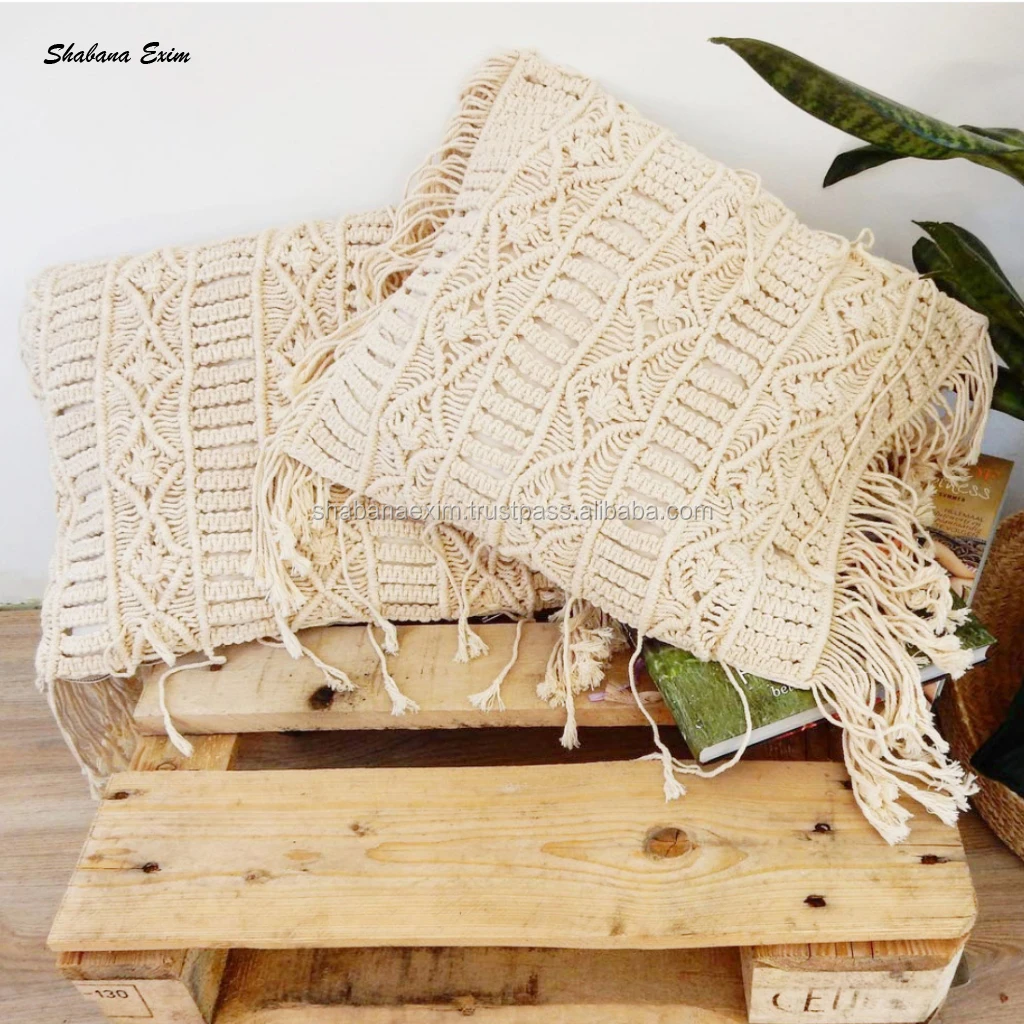Cotton Macrame Pillow Cover Cushion Cover Home Textiles Decorative Crochet Boho Throw Pillow Case