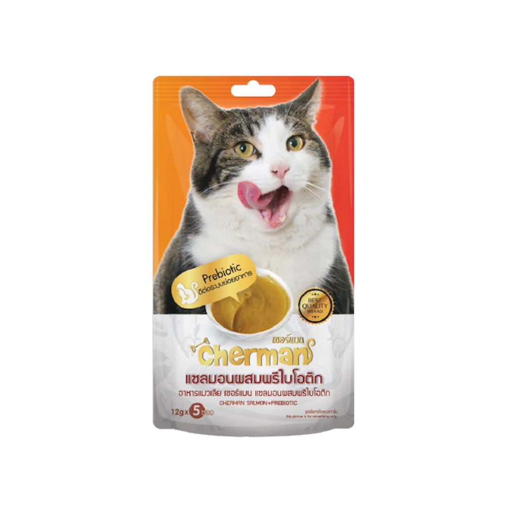 Cherman, крем для кошек, еда для домашних животных, ароматизатор лосося (оранжевый-лосось + пребиотик) 12 г