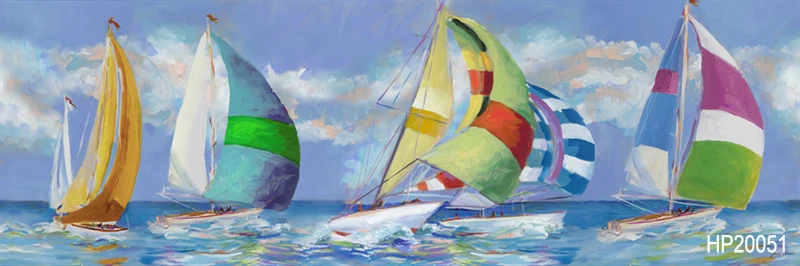 
Hand Painted Interior Decoration Impressionist Landscape Sailboat Oil Painting Hotel Art 
