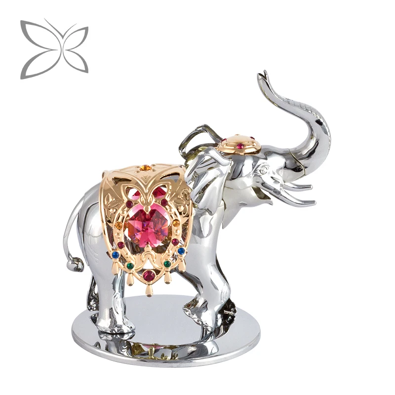 Crystocraft Deluxe 3D Chrome Plated Metal Elephant Figurines Decorated with Brilliant Cut Crystals